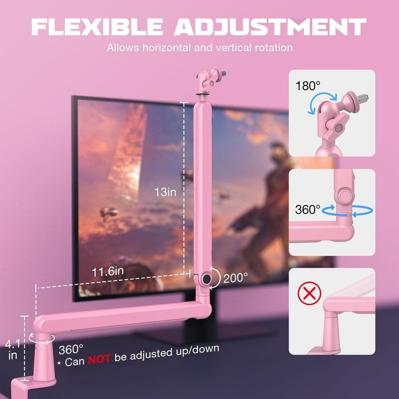 Low Profile Pink Boom Arm Mic Stand with Cable Management for Streaming Podcast4