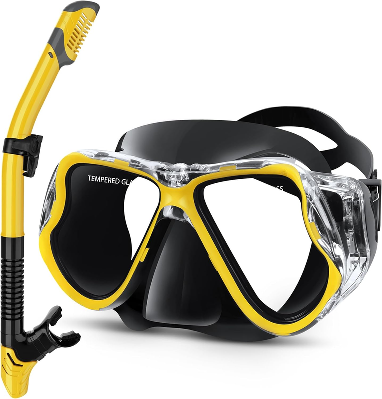 Dry Snorkel Set Panoramic Wide View Anti-Fog Scuba Mask Snorkeling Gear11