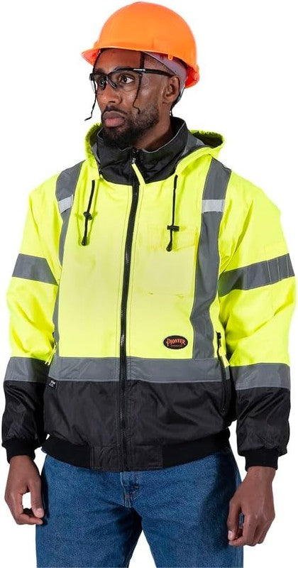 Hi Vis Safety Bomber for Men   Waterproof, Reflective ANSI Class 3 Winter Rain J11