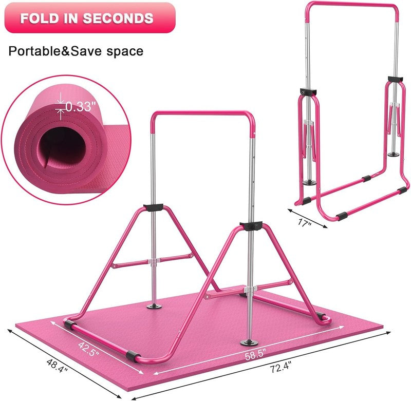 Kids Gymnastic Bars Adjustable Height Folding Training Kip Bar Expandable Home2
