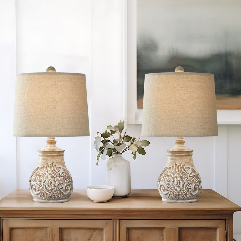 Set of 2 18.5" Retro Farmhouse Table Lamps Resin for Bedroom & Living Room4