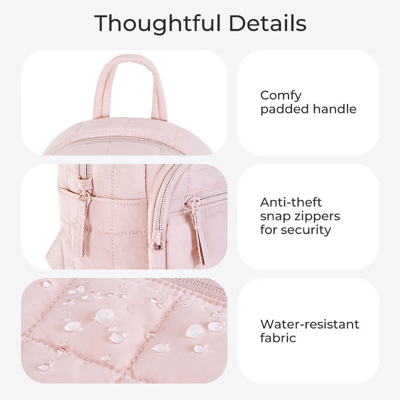 Women Mini Backpack Quilted Puffer Bag Travel Daypack Pink5