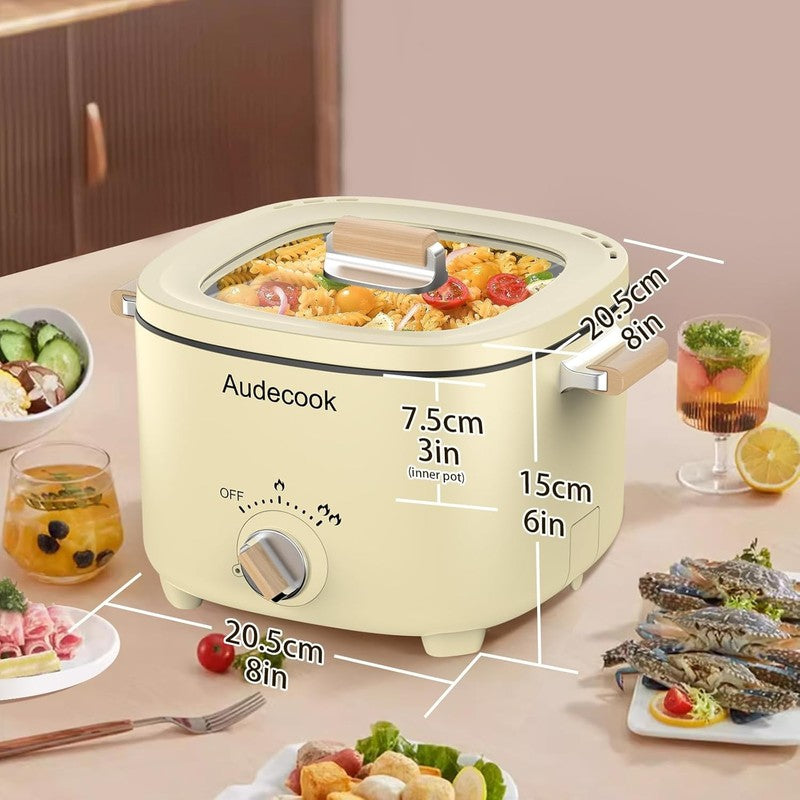 2.5L Electric Hot Pot Nonstick Multicooker Portable Dual Temp Control Beige2