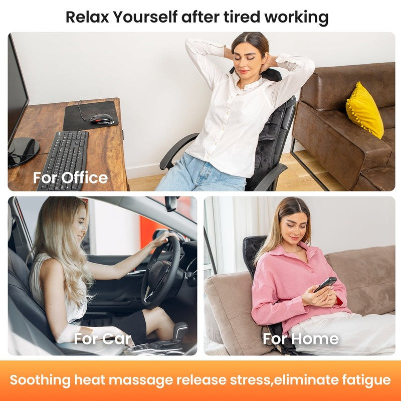 Back Massager Chair Pad, 10 Motors Vibration Massage Seat Cushion with Heat, 4