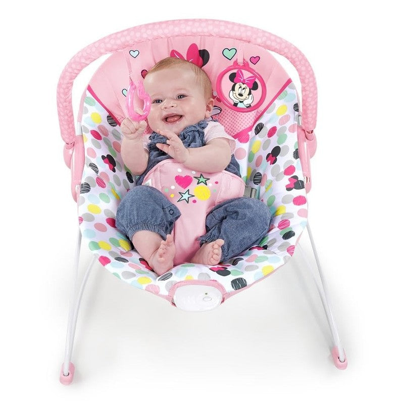 Baby Minnie Bouncer Seat w/ Vibrations Toy Bar 0 6M 20lbs1