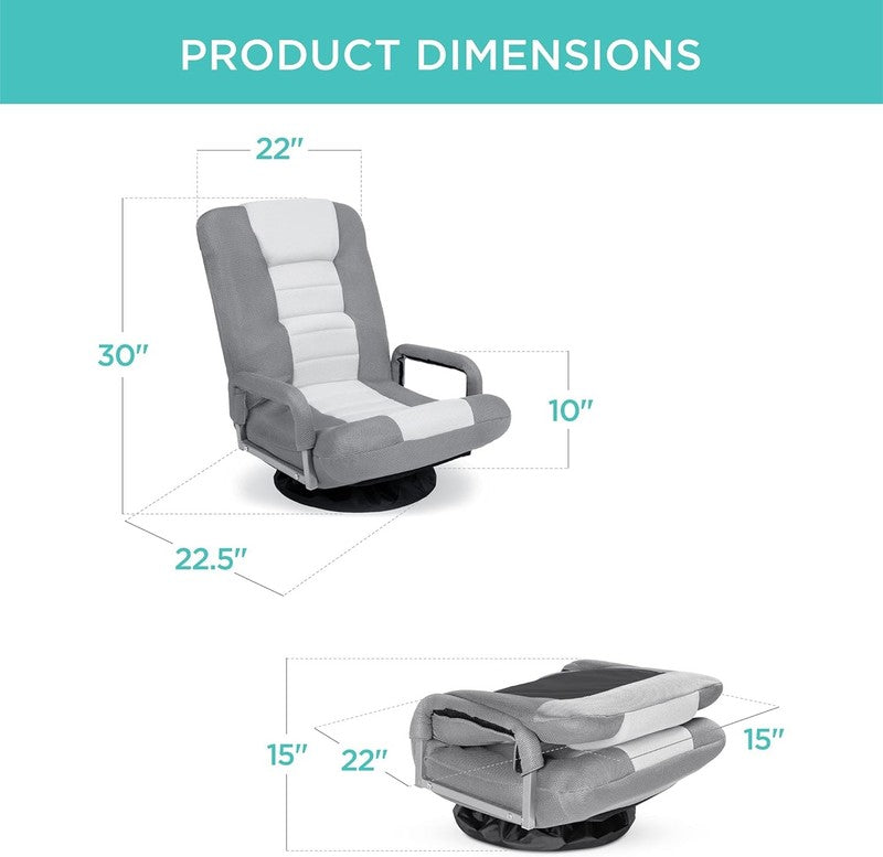 Gaming Floor Rocker Chair 360° Swivel, Lumbar Support, Gray/White1