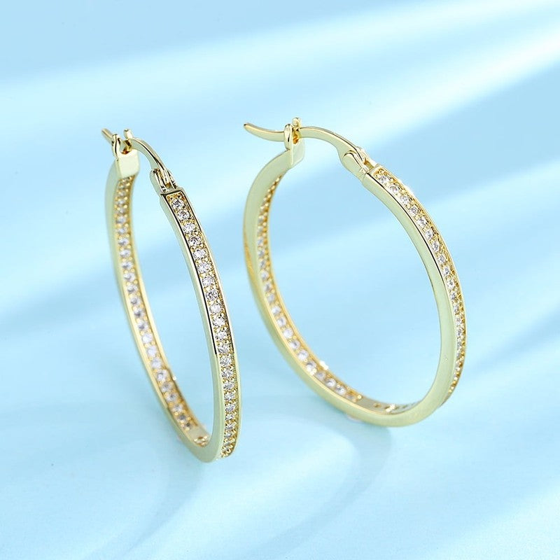 14K Gold Hoop Earrings with Crystals in 14K Gold Plated1