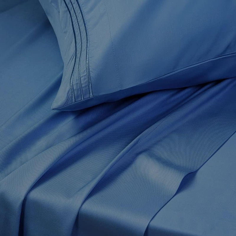 Luxury 1800 TC Microfiber Bed Sheet Set   Navy Blue, Queen, 4 Pieces3
