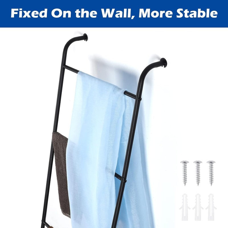 Blanket Ladder Decorative Towel Rack Holder for Bathroom, Wall Leaning Metal Dry2