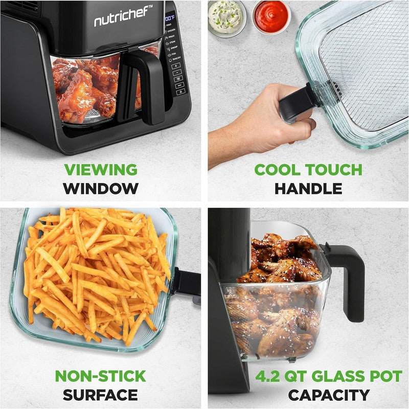 4QT Air Fryer & Grill 7-in-1 w/ Transparent Bowl Black Glass Cooking5