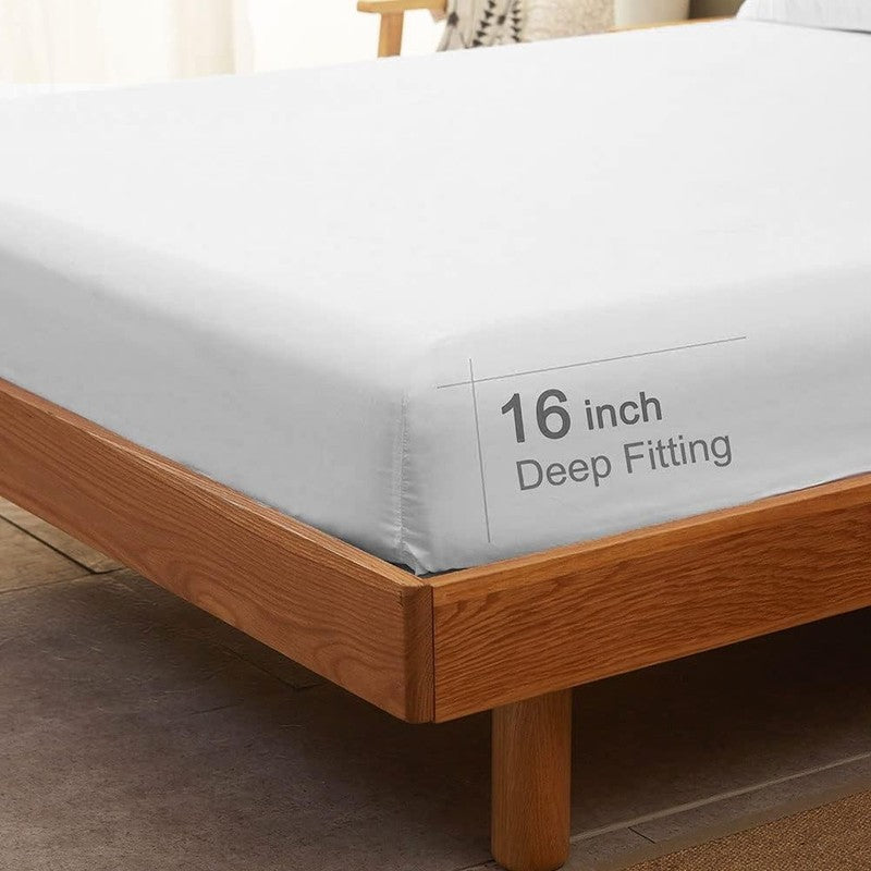 Luxury 1800 Thread Count Microfiber Bed Sheet Set   Queen White, 4 Pieces5