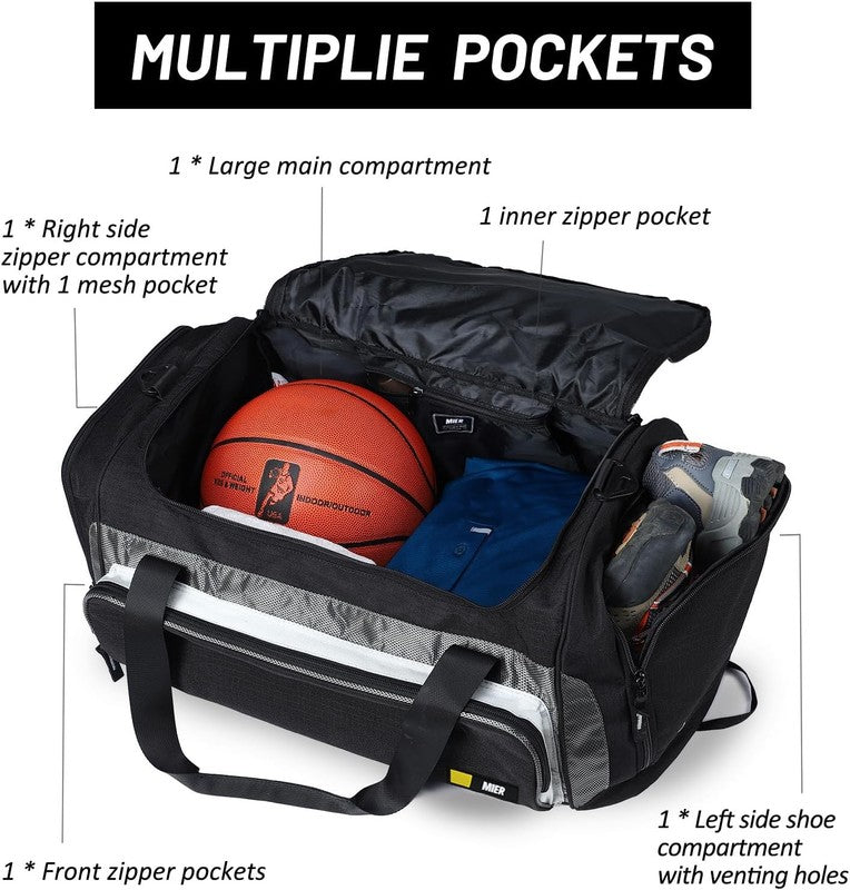60L Large Gym Duffle Bag w/ Shoe Compartment Lightweight Sports Travel Black1