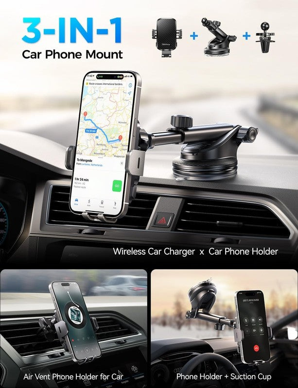 15W Wireless Car Charger Mount, Auto Clamping Fast Charging Phone Holder for Car1