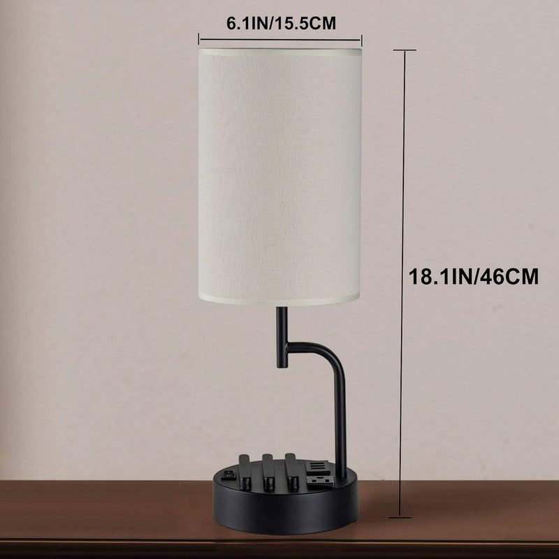 Modern Table Lamp with USB Ports & AC Outlet   Pack of 2, Cream4