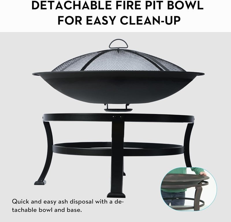 30 Inch Steel Wood Fire Pit with Spark Screen, Cover and Poker5