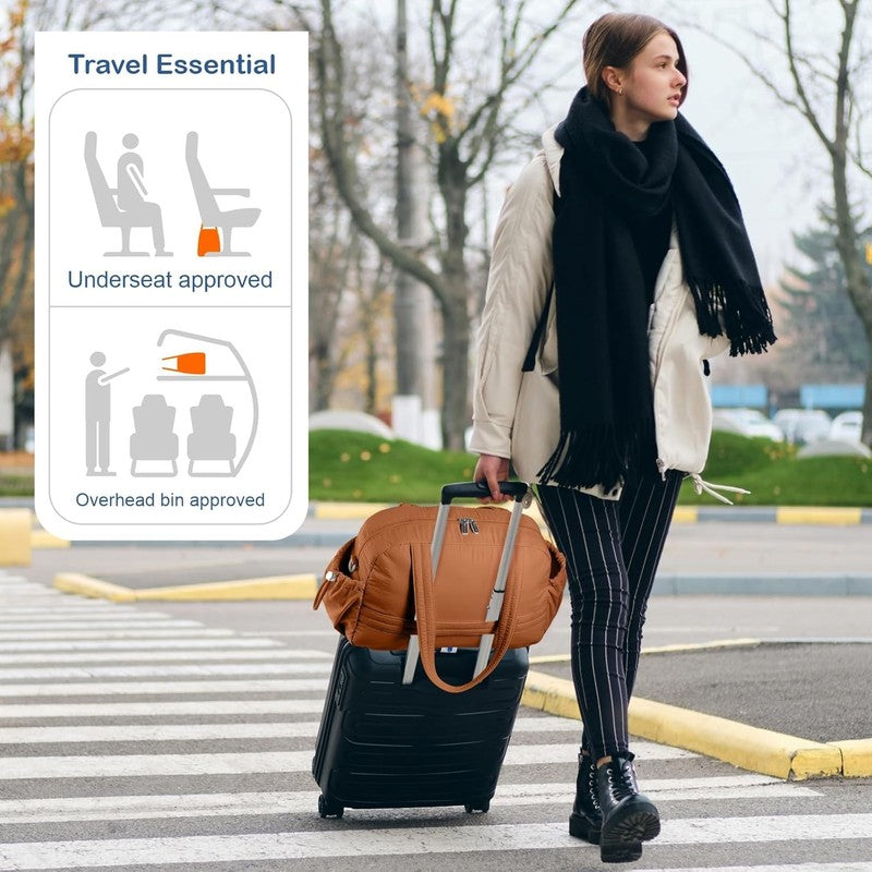 Travel Duffel Bag Women Puffer Gym Weekender Wet Pocket Carry On Brown1