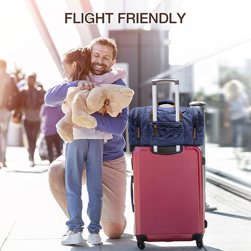 Travel Duffel Bag 50L Expandable Canvas Leather Carry On Bag Weekender5