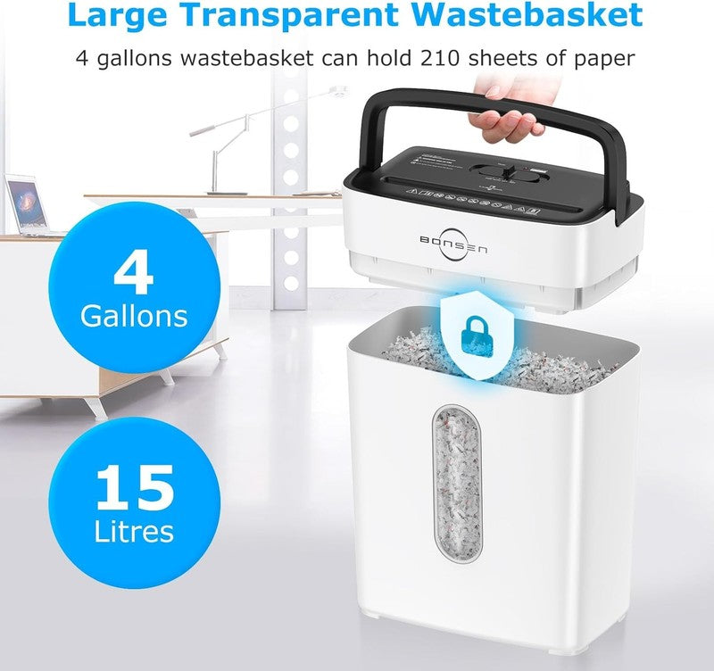 Compact 8-Sheet Cross Cut Shredder for Home Office with 4 Gal Bin, White3