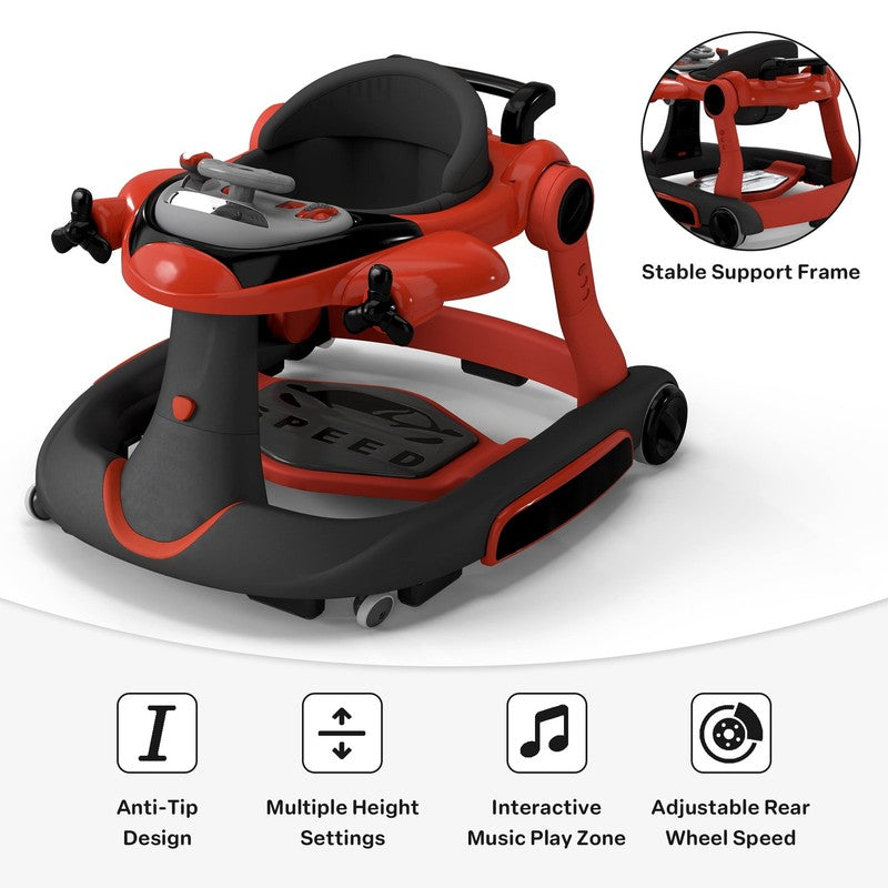 5-In-1 Musical Baby Walker with Wheels, Foldable Baby Walker for Boys Girls, Red7
