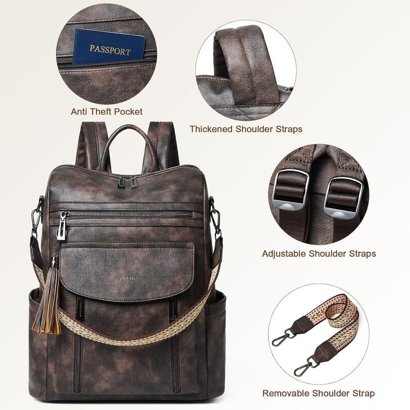 Women Laptop Backpack 15.6" Leather Travel Work Water Resistant Coffee7