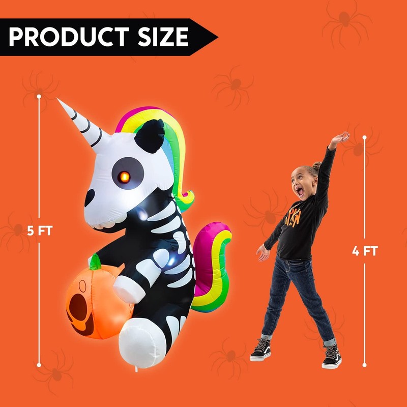 5Ft Halloween Inflatable Skeleton Unicorn w/ LEDs Yard Outdoor Decoration6