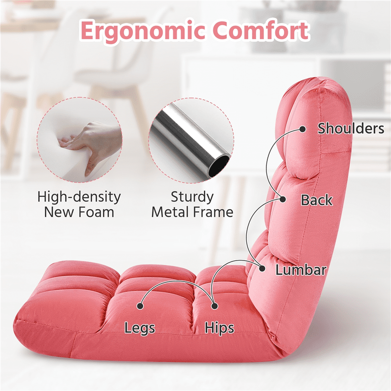 Floor Folding Gaming Sofa Chair with 14 Adjustable Positions, Pink6