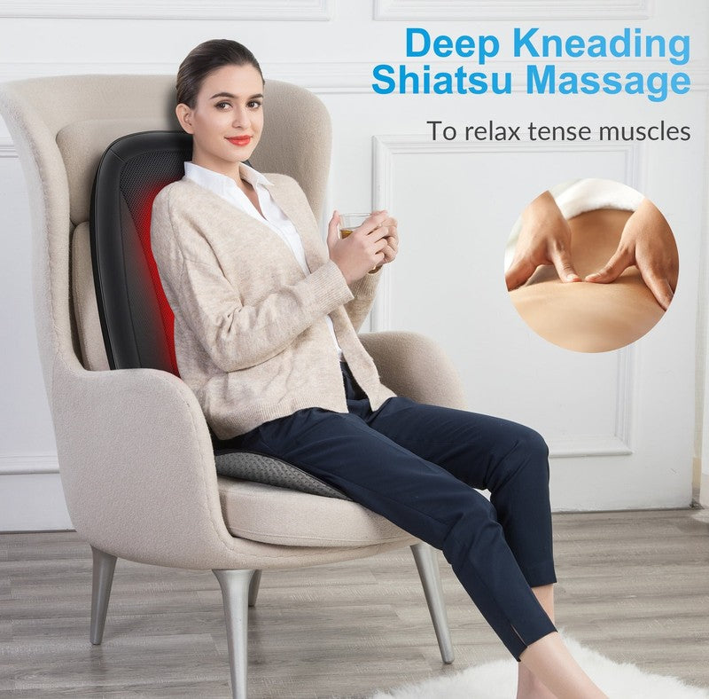 Shiatsu Back Massager w/ Heat, Deep Tissue Kneading Massage Seat Cushion, Black4