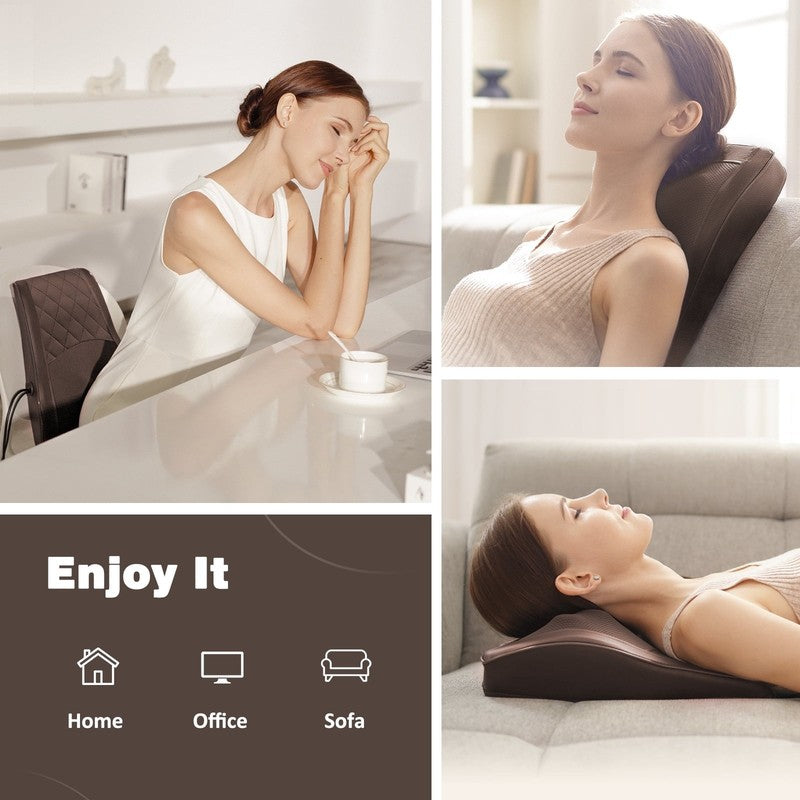 Neck & Back Massager w/ Heat & Vibration, 3D Shiatsu Deep Kneading Pillow, Brown7