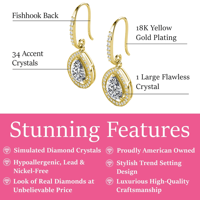 Isabel Dangle Earrings 18K Gold Plated w/ Simulated Diamond Crystals Women1