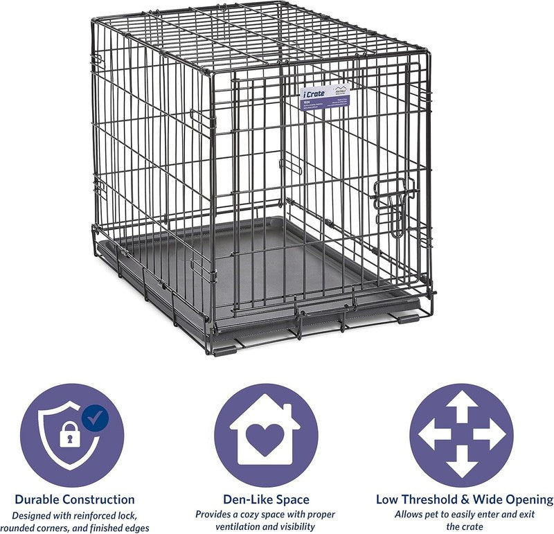 24in Folding Metal Wire Dog Crate w/ Divider Tray Secure Latch Small Breeds2