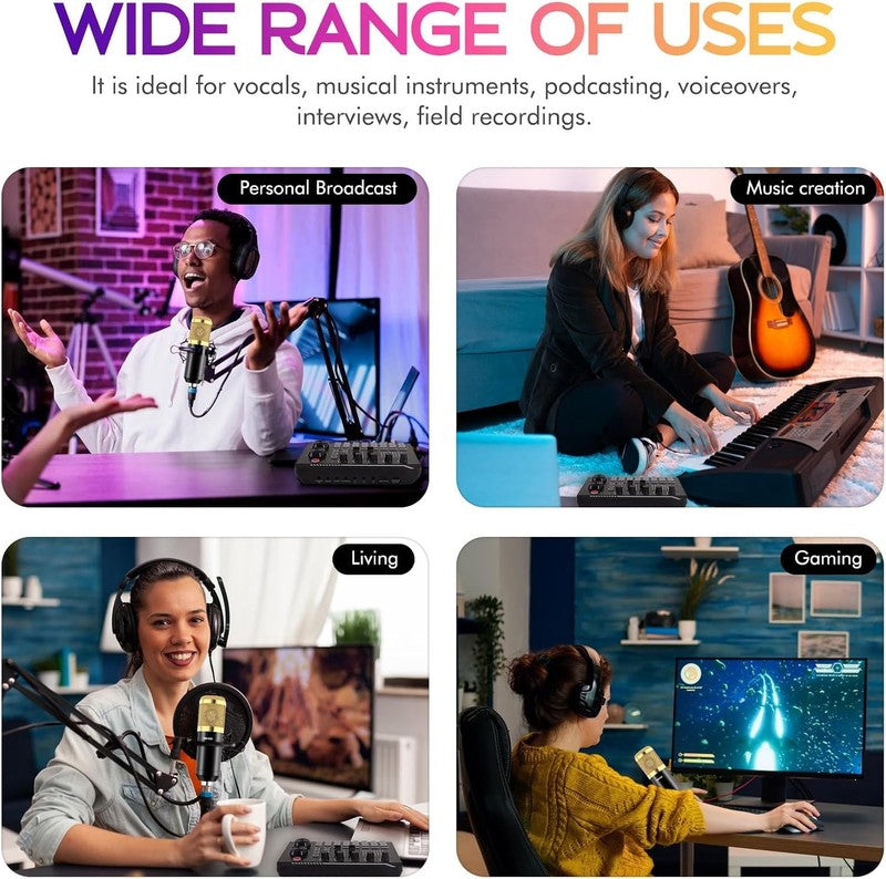Podcast Equipment Bundle BM 800 Mic Gold & F998 Sound Card Recording Kit2