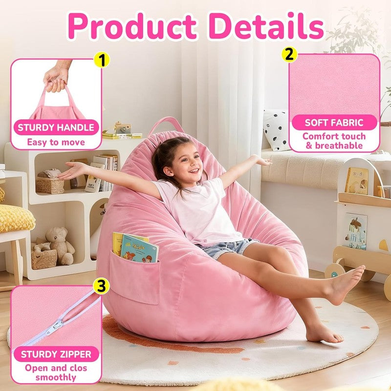 Kids Bean Bag Chair Bed Convertible Beanbag Sofa Bed Corduroy Pink4