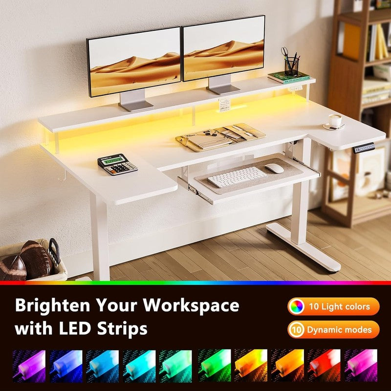 55” U-Shaped Electric Standing Desk Height Adjustable w/ Keyboard Tray White6