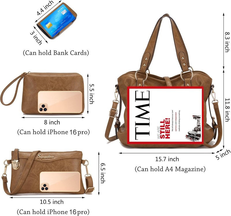 Women Fashion Handbag Set 4PCS Shoulder Bag Satchel Hobo Tote Purse4