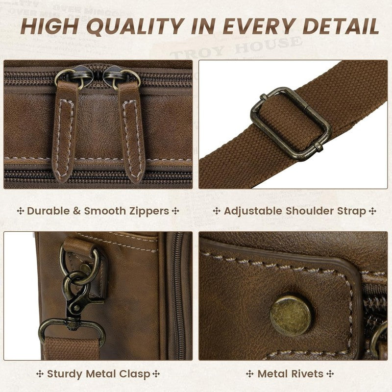 Mens Laptop Bag 16in Leather Briefcase Vintage Messenger Shoulder Work Brown4