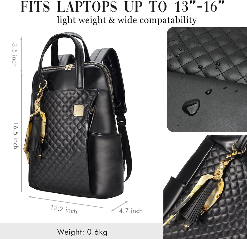 Womens Waterproof Laptop Backpack 14–16 Inch Polyester Black10