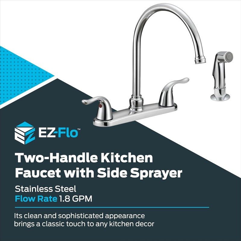 Two-Handle High-Rise Kitchen Faucet with Sidespray, Stainless Steel, EZ-102011