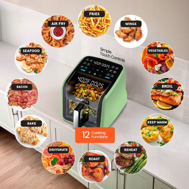7QT Digital Air Fryer Panoramic View Window 12 Preset Touch Screen Cooker Green3