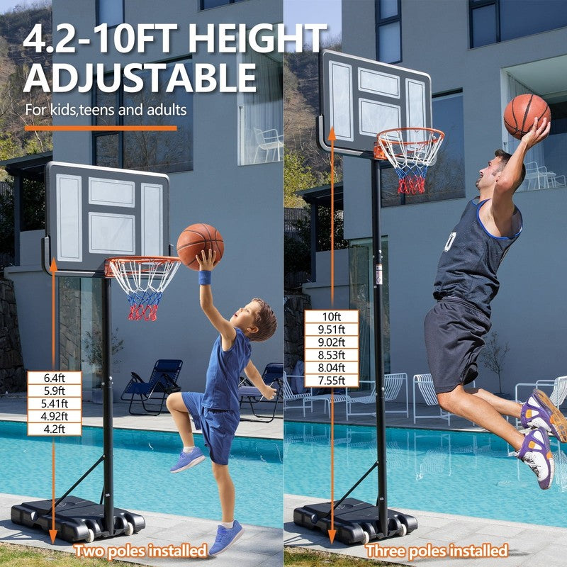 44" Shatterproof Backboard Basketball Hoop, 4.2 10Ft Adjustable Height, Portable3