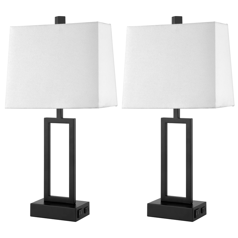 Set of 2 3 Way Dimmable Touch Table Lamps USB Ports AC Outlet Modern Nightstand 7