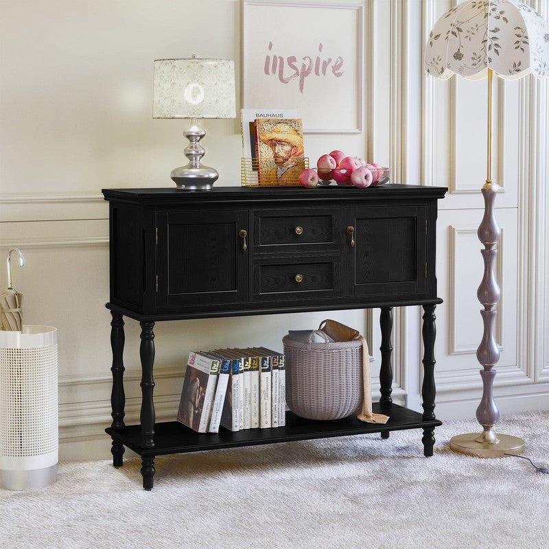 42” Farmhouse Modern Console Table Entryway w/ Storage Shelf Black7