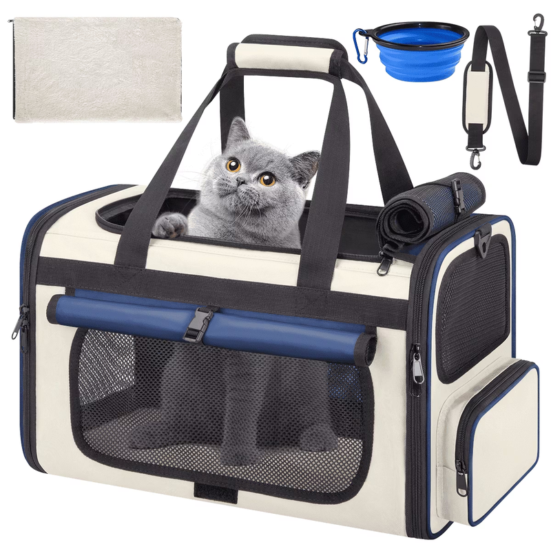 Collapsible Cat Carrier – TSA Airline Approved, Soft-Sided Pet Travel Bag Blue7