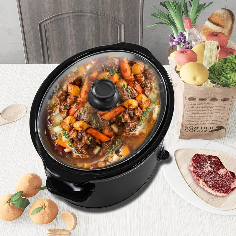 8Qt Slow Cooker Oval Manual Pot 3 Settings Black Stainless Steel5
