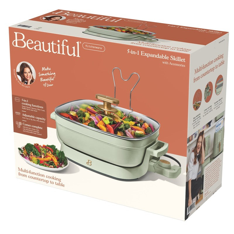 5 in 1 Electric Skillet Expandable to 7 Qt w/ Glass Lid Sage Green8