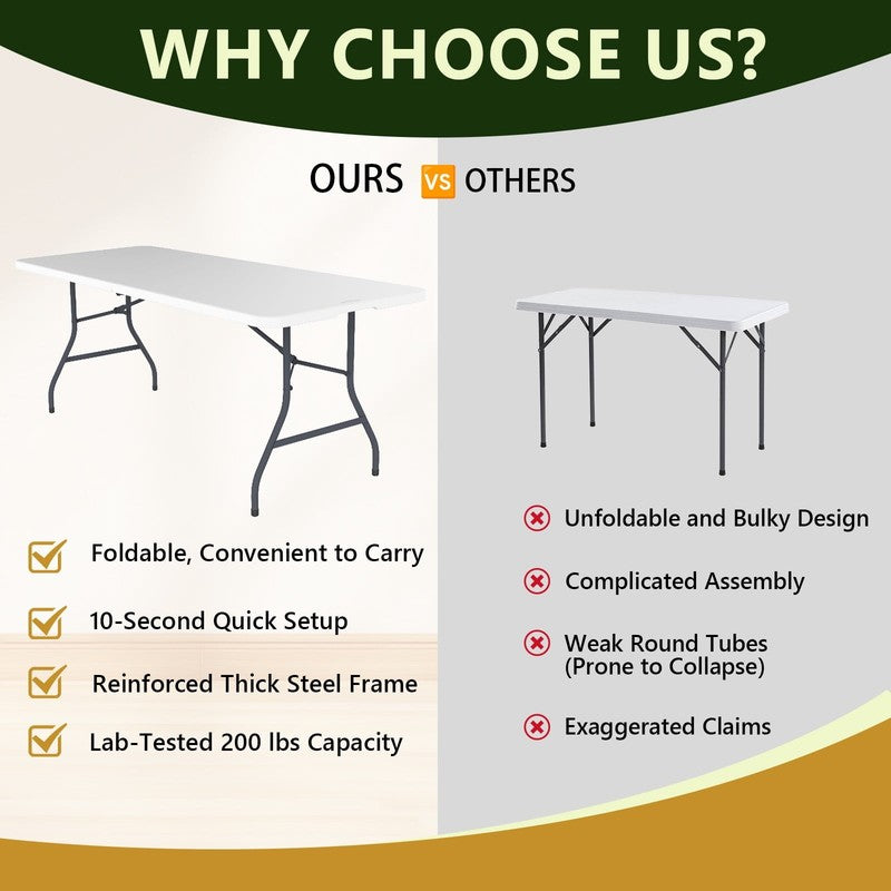 6Ft Portable Folding Table, Outdoor Dining Table Mesas Para Fiestas Portable Fol8