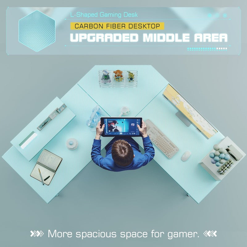 51" L-Shaped Gaming Desk Corner Office with Removable Monitor Riser Blue6