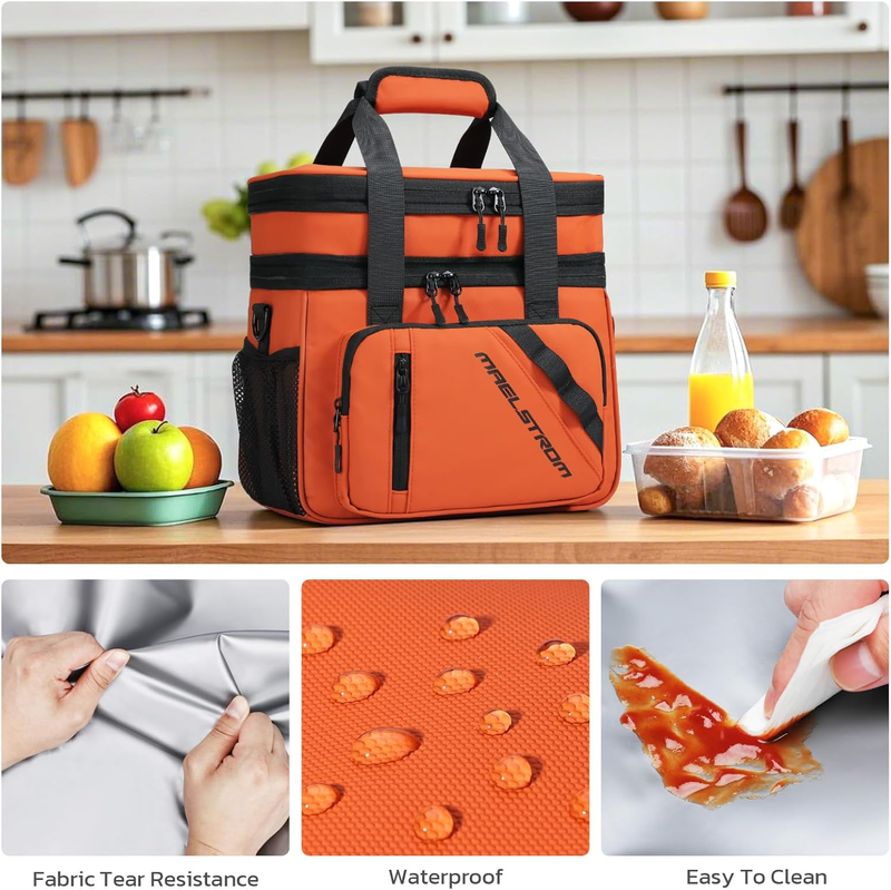20L Expandable Double Deck Insulated Lunch Bag Orange Cooler6
