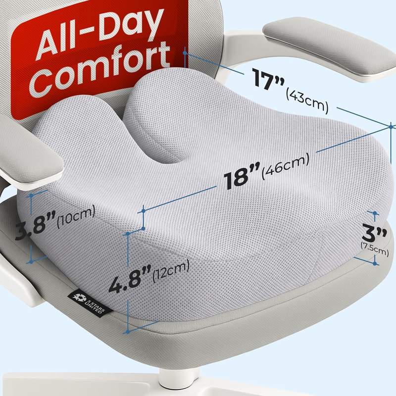 Memory Foam Seat Cushion Tailbone Pain Relief Coccyx Sciatica Light Gray1