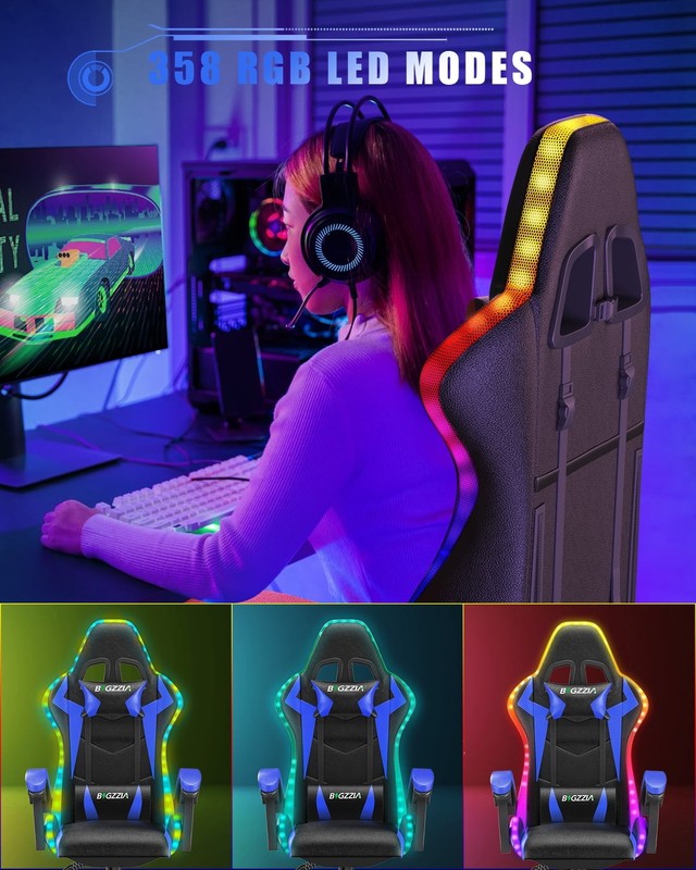 Gaming Chair with LED Lights, Computer Chair with Lumbar Support, Ergonomic High1