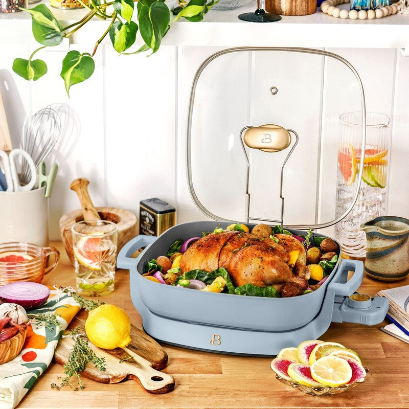 5 in 1 Electric Skillet Expandable to 7 Qt w/ Glass Lid Cornflower Blue3